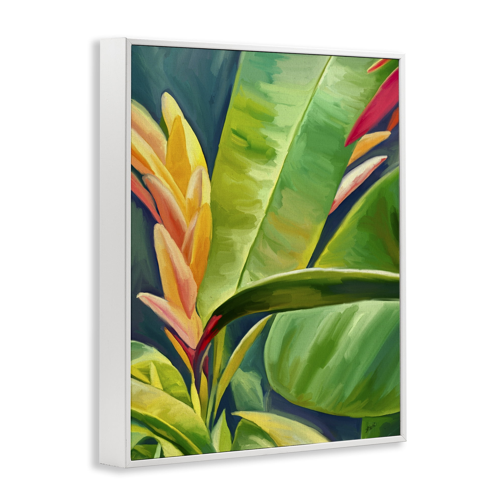 Stupell Industries Bright Tropics Greenery Botanical & Floral Painting White Framed Art Print Wall Art, 24 x 30