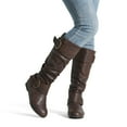 thumbnail image 3 of DREAM PAIRS Womens Wide-Calf Knee High Low Hidden Wedge Slouch Buckle Boots URA BROWN Size 6, 3 of 7