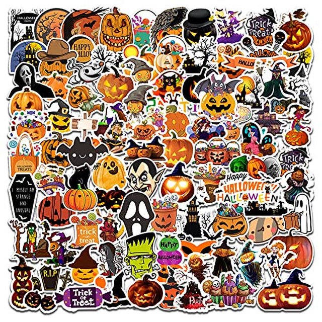 100 Pegatinas Tema Calabaza Halloween DERFILIN Impermeables y Divertidas