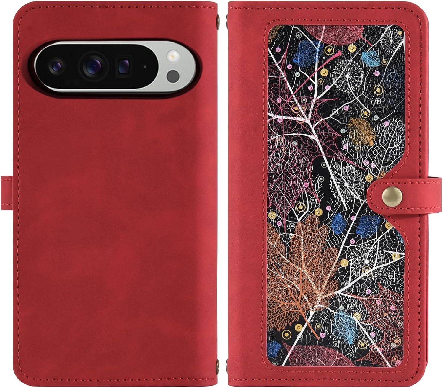 Asuwish Phone Case for Google Pixel 9 Pro XL Wallet Cover With Tempered Glass Screen Protector Crossbody Wrist Strap Flip Pattern Zipper Credit Card Holder Cell Pixel9 9Pro 9ProXL Nine Women Men Red
