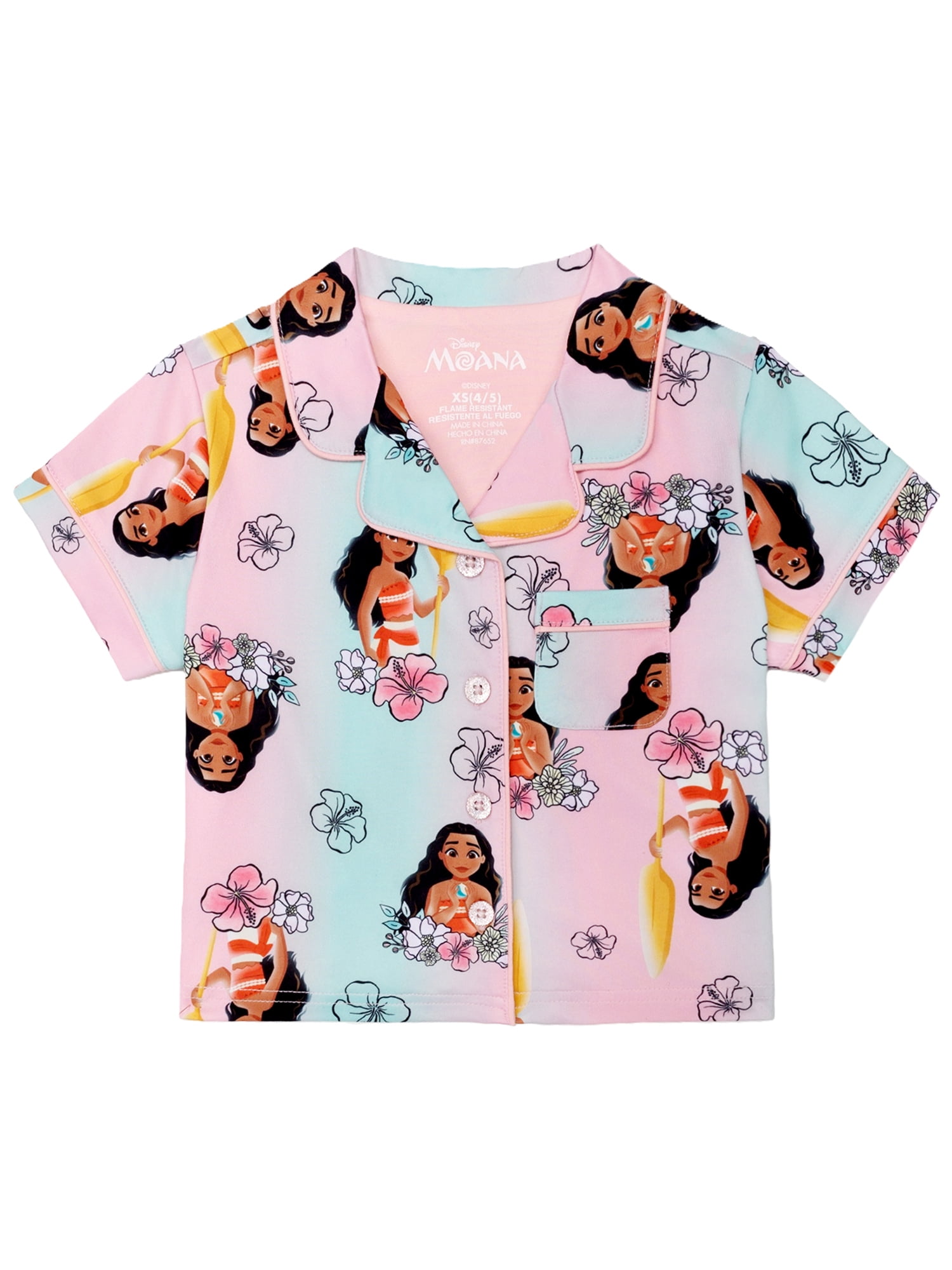 Moana Girls Button Front Top and Shorts Pajama Set, 2-Piece, Sizes 4-12