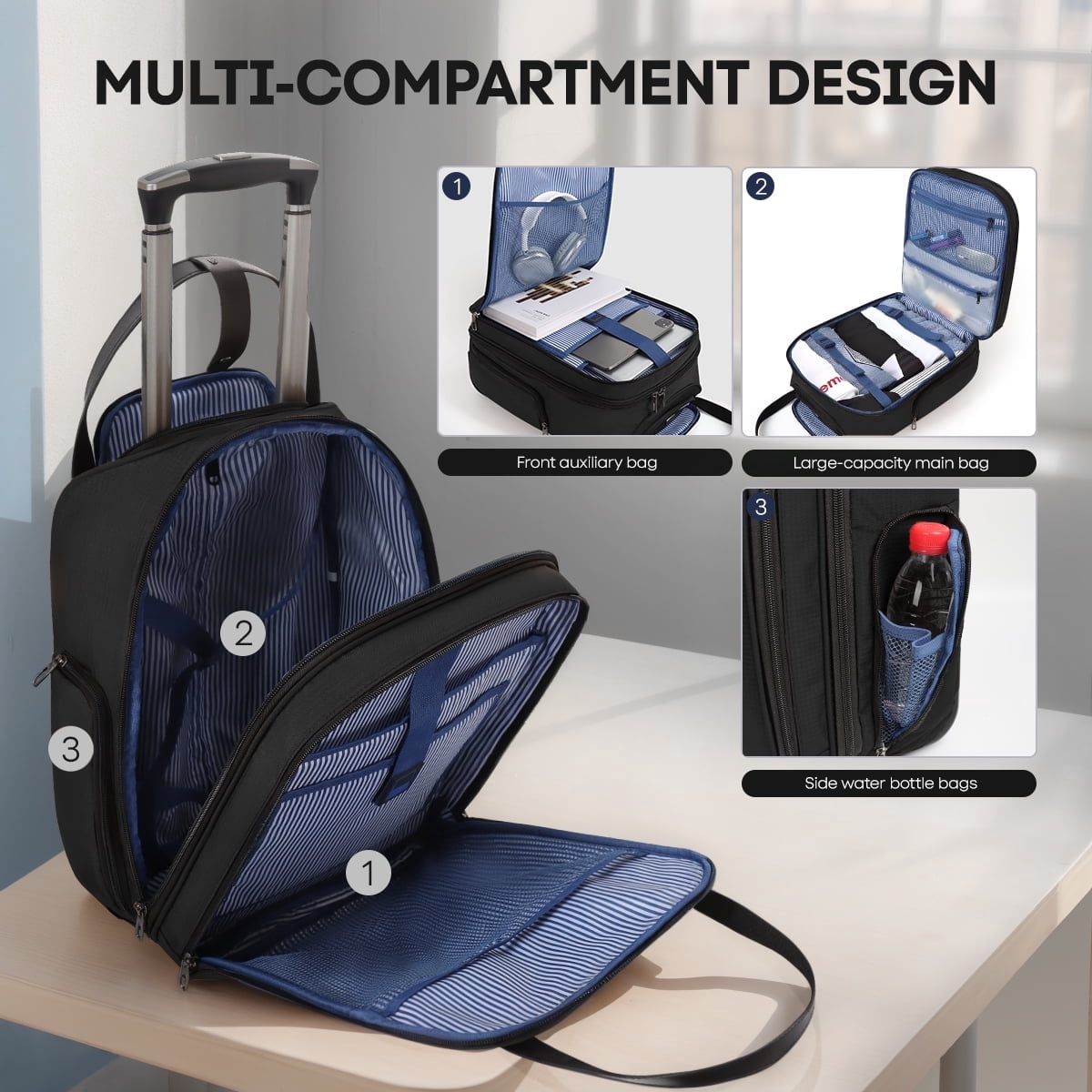 16" Underseat Carry on Luggage for Airplane, Softside Small Rolling Suitcase,Lightweight Personal Item Travel Bag, Black - XJ5011