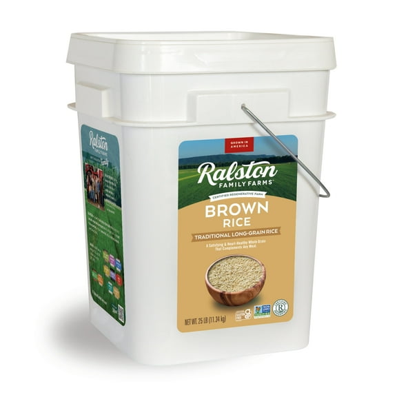 Ralston Family Farms Traditional Brown Rice, 25 lb bucket, American Grown, Non-GMO, Naturally Gluten Free