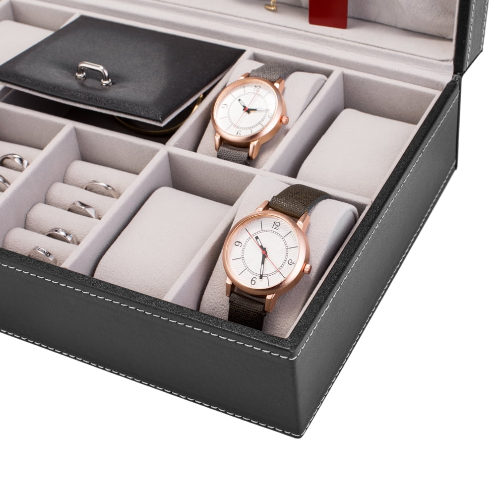 Lowestbest 8 Slots Jewelry Box, Watch Organizer Storage Case with Lock and Mirror for Men Women, Black Lowestbest 8 Slots Jewelry Box, Watch Organizer Storage Case with Lock and Mirror for Men Women, Black