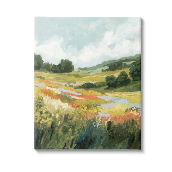Stupell Industries Meadow with Distant Hills Landscape Painting Gallery Wrapped Canvas Art Print Wall Art, 16 x 20