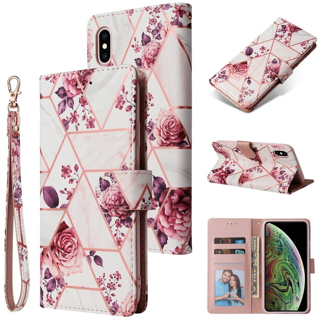 Compatible with iPhone XS Max Premium Vintage PU Leather Magnetic Closure Case with Strap Flip Cover