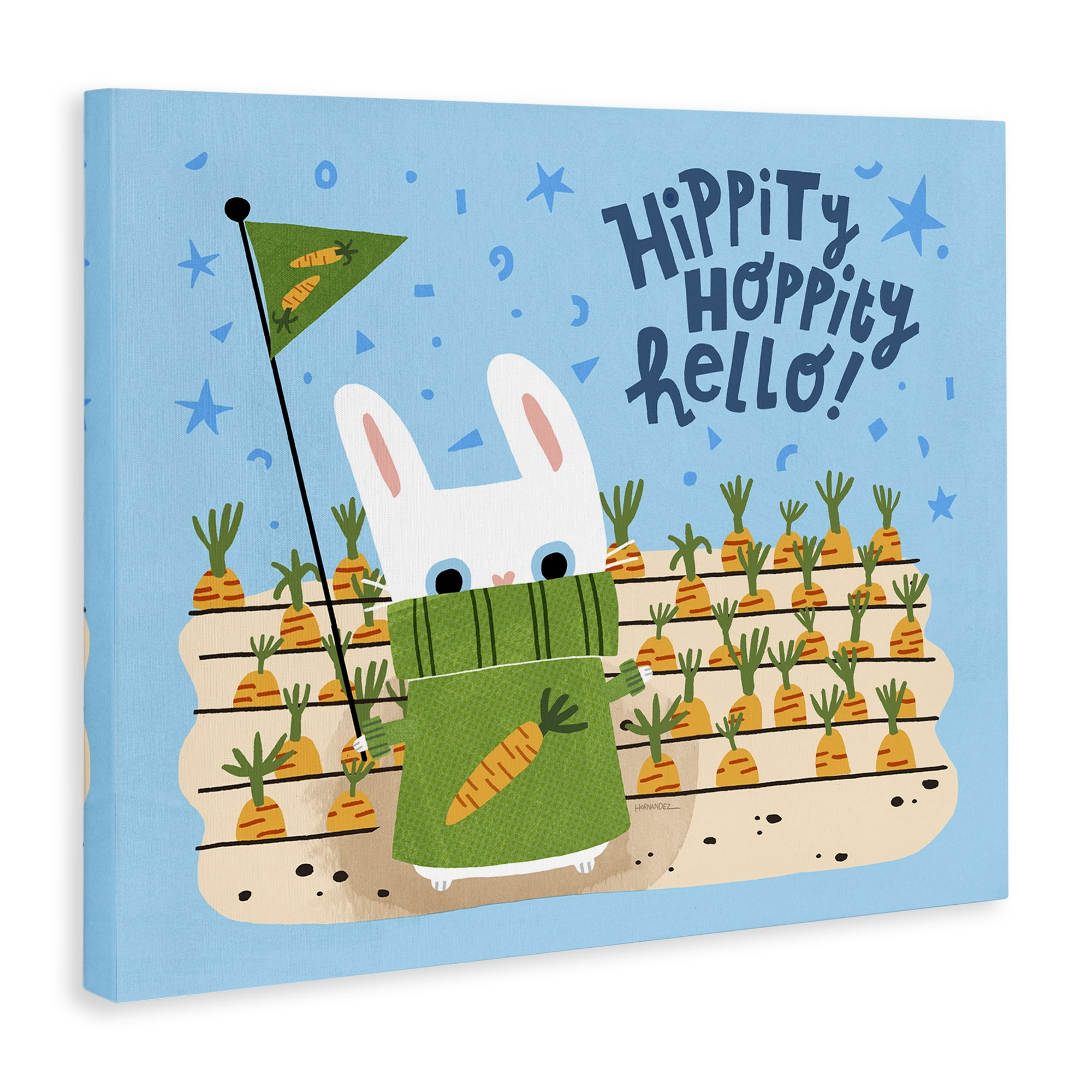 Stupell Industries Hippity Hoppity Hello Bunny Animals Painting Wrapped Canvas Art Print Wall Art, 20 x 16