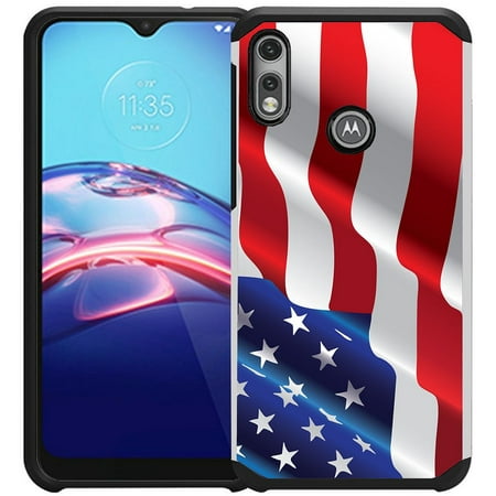 Motorola Moto E 2020 Case - Colorful Design Hybrid Armor Case Shockproof Dual Layer Protective Phone Cover - American Flag