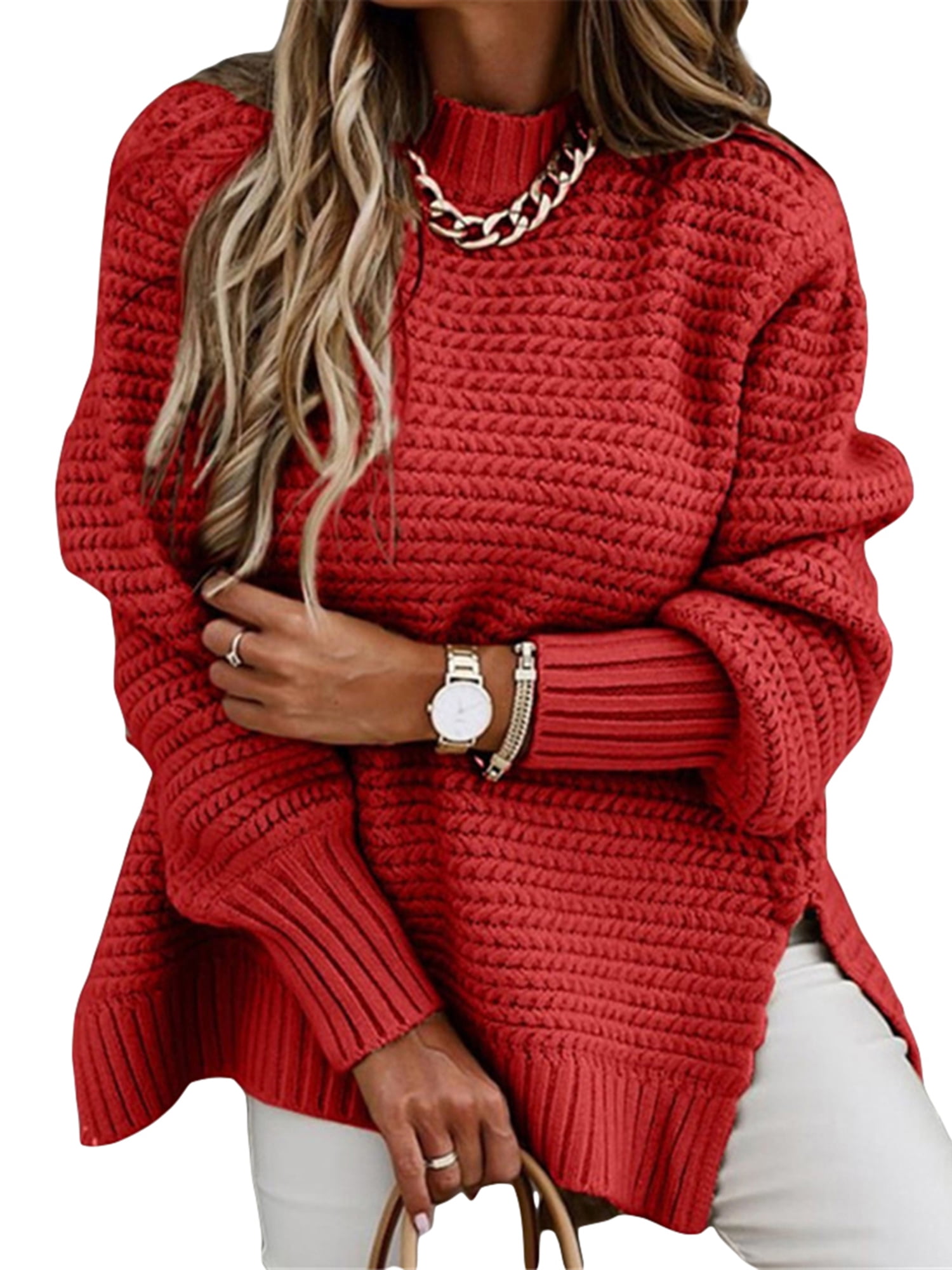 Women's Neck Batwing Sleeve Loose Oversized Knitted Pullover Sweater ...