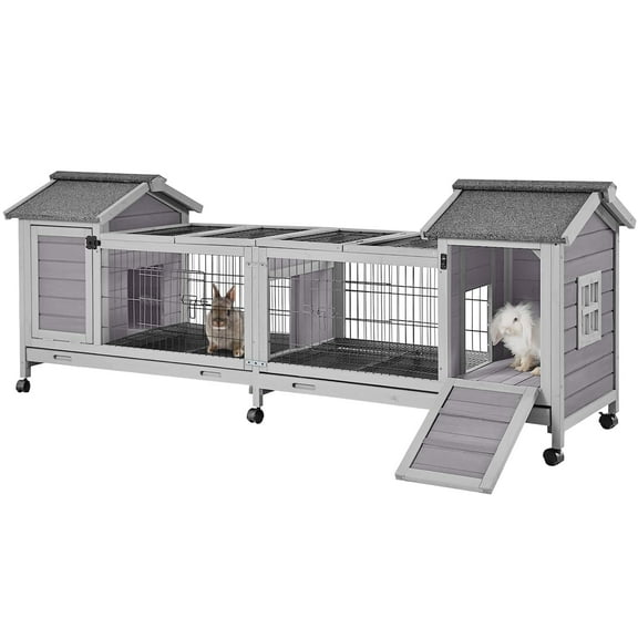 MEDEHOO Rabbit Hutch Outdoor Bunny Cage Indoor with Large Space Guinea Pig House on Wheels 10.4 ft², No Leak Trays, Run