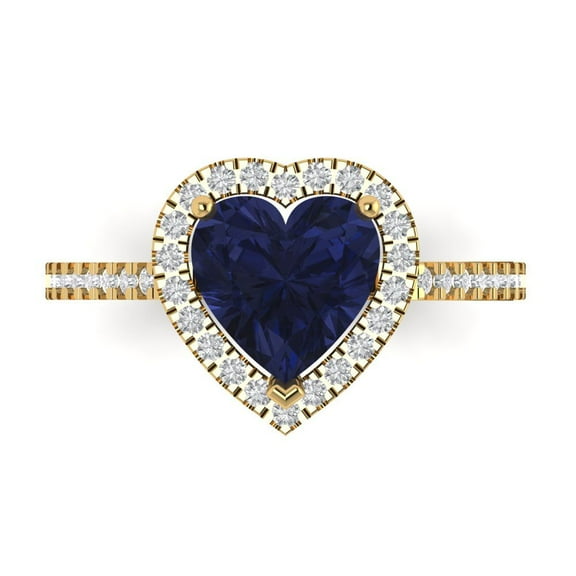 Halo Engagement Ring for Women - 2.285ct Simulated Blue Sapphire in 14K Yellow Gold Promise Ring