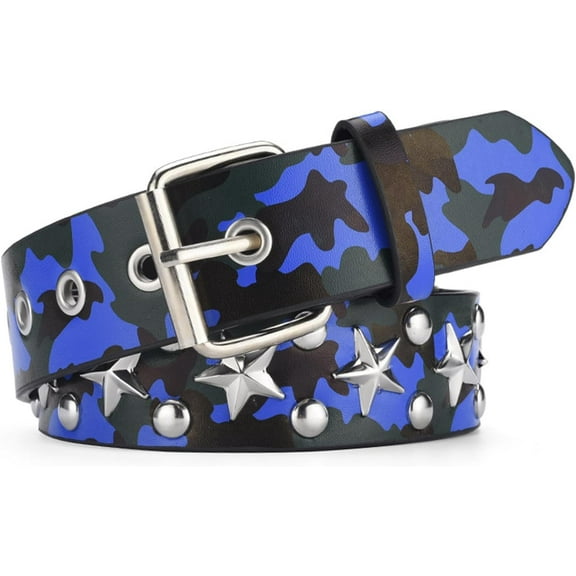 Star Studded Rivet Camouflage Belts Y2K Punk Hip Hop Faux Leather Grommet for Cosplay for Men Women