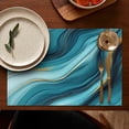 thumbnail image 4 of Blue and Gold Marble Shimmer Waves Pattern Summer Placemats Table Placemats Set Of 6-Linen Kitchen Washable Placemats Table Mats 11.8"x17.7" Non-Slip Heat Resistant, 4 of 5