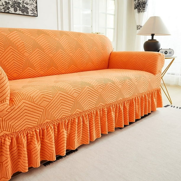 Nvzi Funda de sofá elástica para sala de estar, fácil de instalar, lavable, protector de sofá con falda, 1 pieza (naranja, 2 asientos)