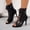 Black, variant on Women's Sexy Peep Toe Lace-Up Stiletto Sandals, 9.5cm Super High Heel Nightclub Pumps with Metal Buckle and Side Zipper