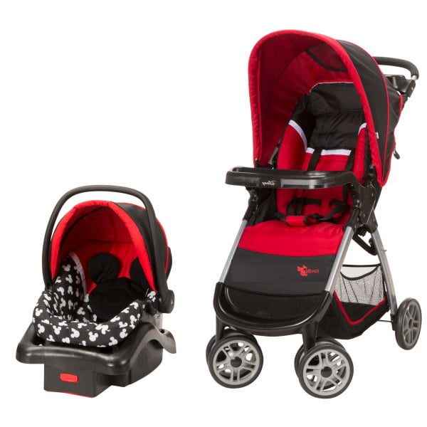 Disney Baby Mickey Mouse Amble Quad Travel System Silhouette Com - Red Car Seat And Stroller Set