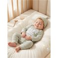 thumbnail image 6 of RUINIXCW Dad's Little Dude Baby Boy Fall Winter Outfit Romper Newborn Baby Boy Hospital Coming Home Outfit Waffled Striped Letter Long Sleeve Jumpsuit Hat Set, 6 of 9