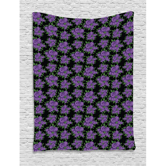 Rose Tapestry, Romantic Garden Art Theme Abstract Rose Bouquets Repeating Pattern on Plain Background, Wall Hanging for Bedroom Living Room Dorm Decor, 60W X 80L Inches, Multicolor, by Ambesonne
