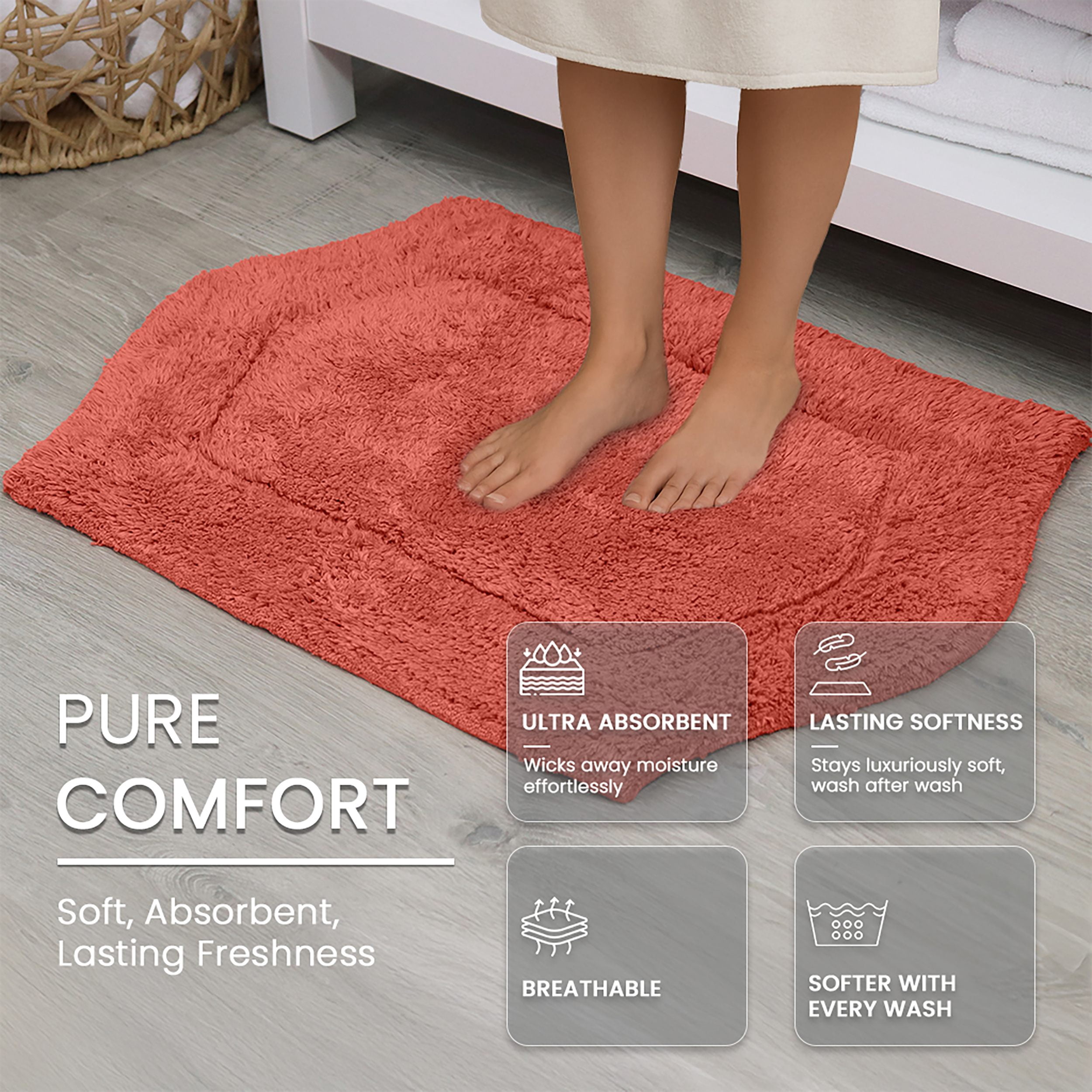 Home Weavers Inc Waterford Collection 100% Cotton Non-Slip Bathroom Rug Set, Machine Washable Bath Rug, 5 Piece Bath Mat Set with Contour Coral