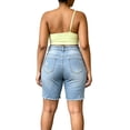 thumbnail image 4 of KHONTS Women's Ripped Stretchy Long Jean Shorts Mid Rise Frayed Cut off Bermuda Shorts Blue XL, 4 of 9
