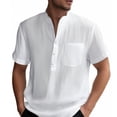 thumbnail image 2 of Krdevn Mens Shirts - Male Casual Solid Shirt Short Sleeve Stand Collar Shirt Blouse Tops,Mens Fall Shirts,Color:White,Size:M, 2 of 6