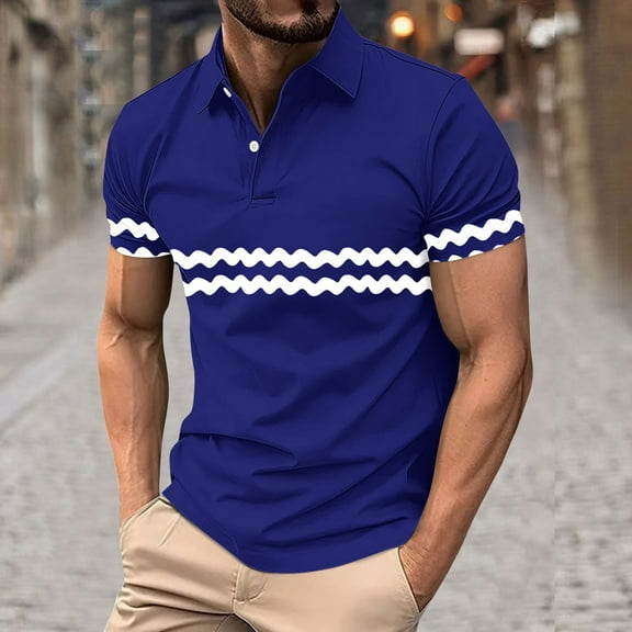WAVSUF Lapel polo Shirt for Mens Soft Pique Polos Button T-Shirt Blue Size XL