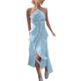 thumbnail image 3 of TaTaai Women's Chiffon V-Neck Spaghetti Strap Midi Dress Ruffle Pleated Design Flowy Long Dress Slim Fit Casual Dress for Daily Vacation Gift, 3 of 7