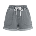 thumbnail image 6 of Miluxas Women's Jean Shorts Elastic High Waist Rolled Hem Wide Leg Denim Shorts with Drawstring & Pockets Y2K Street Jeans Beach Vacation Shorts Gray, 6 of 7