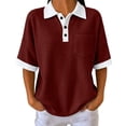 thumbnail image 2 of JOANKDMI Waffle Knit Shirts for Women Short Sleeve Collared Tops Color Block Casual Basic Tees with Pocket Relaxed Fit Summer Daily Clothes Athletic Golf Top, 2 of 9