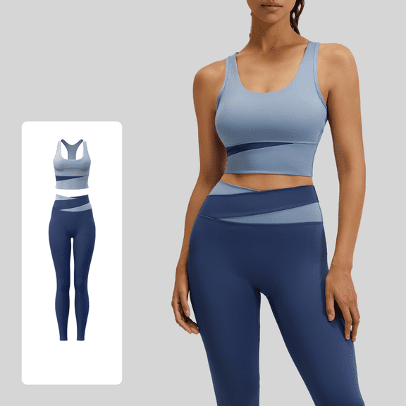 Women's 2 Piece Color Block Workout Set, Sports Bra and High Waist Leggings, Yoga Gym Pilates Outfit