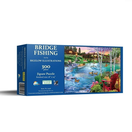 SUNSOUT INC - Bridge Fishing - 300 pc Jigsaw Puzzle by Artist: Bigelow Illustrations - Finished Size 18" x 24" - MPN# 31418