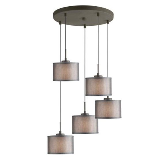 Woodbridge Lighting Drum 5-Light Fabric Cluster Pendant in Bronze/Gray