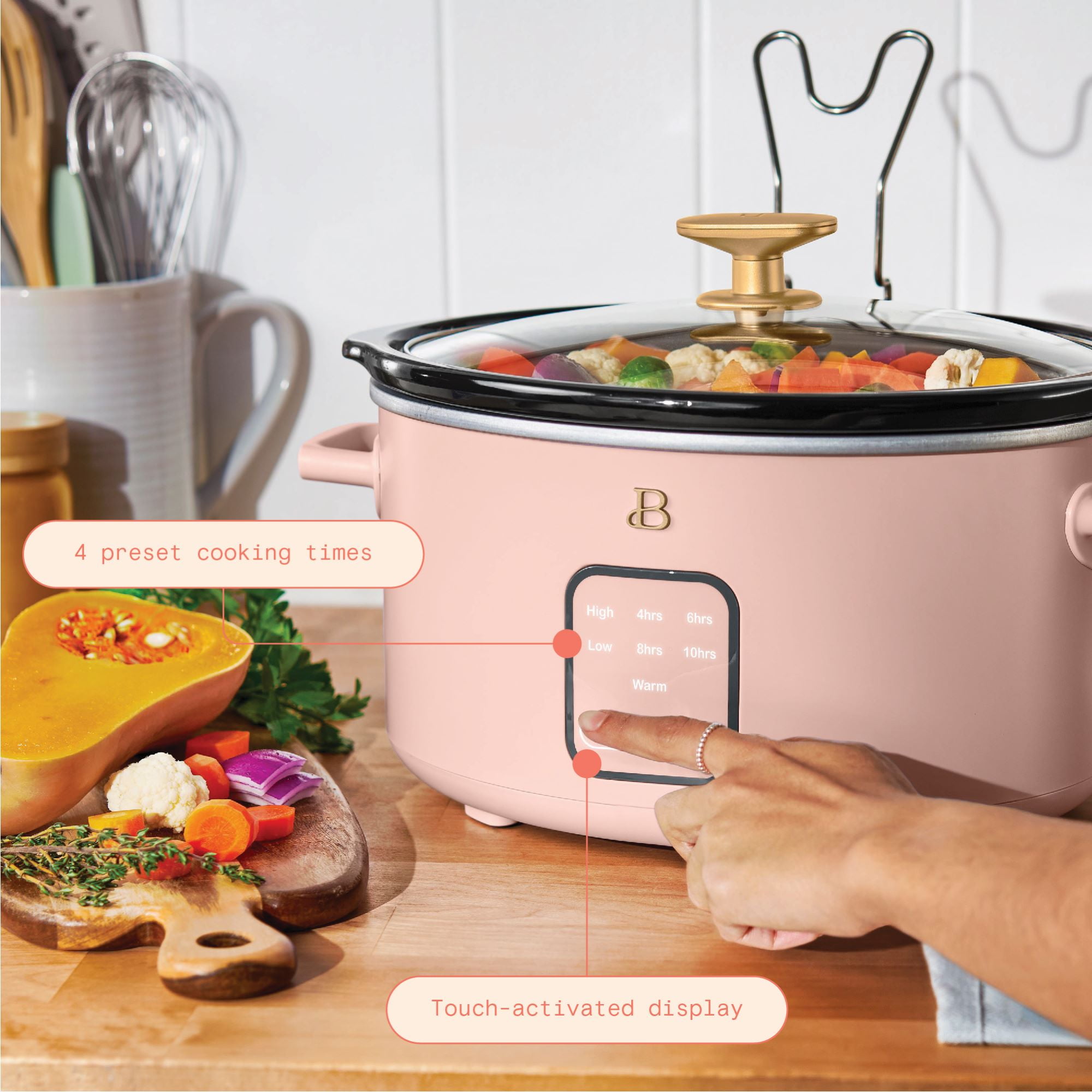Beautiful 4Qt Slow Cooker with Touch-Activated Display, Rose by Drew Barrymore