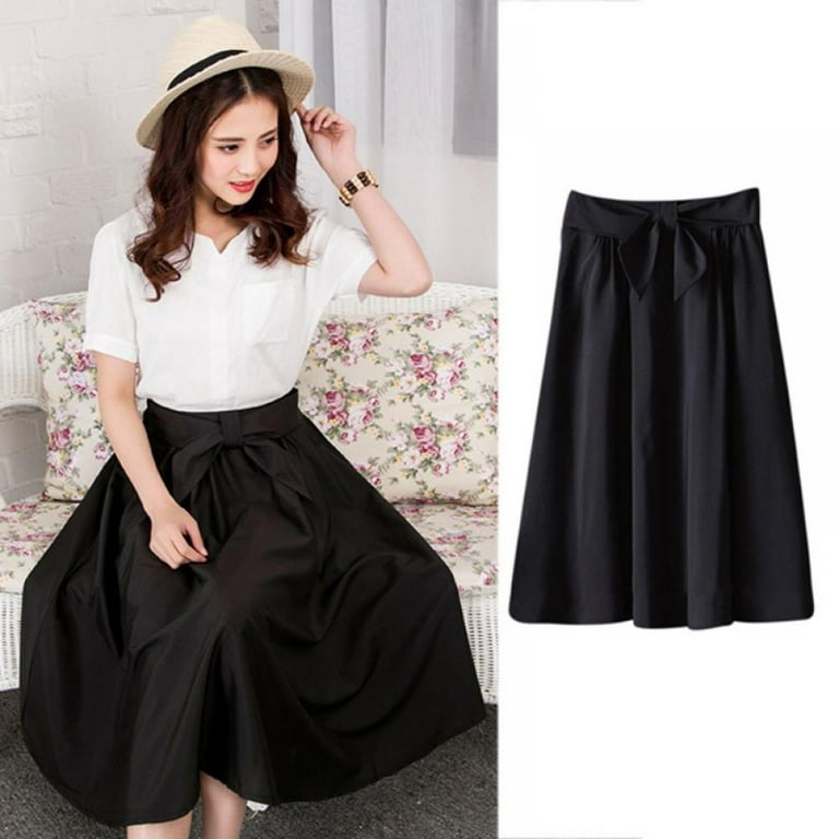 Women's High Waist A-Line Skirt Casual Bow Midi Skirt - Walmart.com
