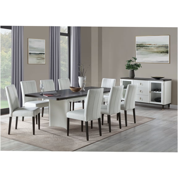 JERFIT 78 Inch Expandable Dining Table with Leaf, Brown and White Finish Extension Table for Kitchen, Dining Room