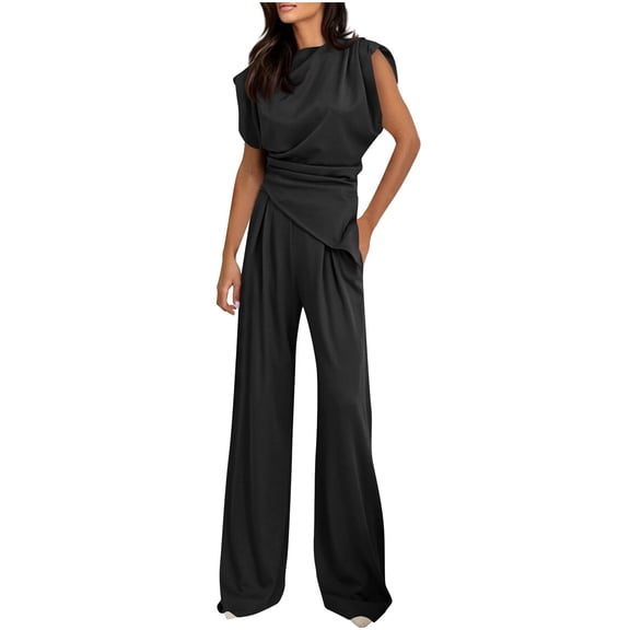 Levmjia Women Sleeveless Jumpsuit Summer Casual Solid Color Polyester Two Piece Outfit Comfortable Stretchy Wear for Daily Vacation Party Options