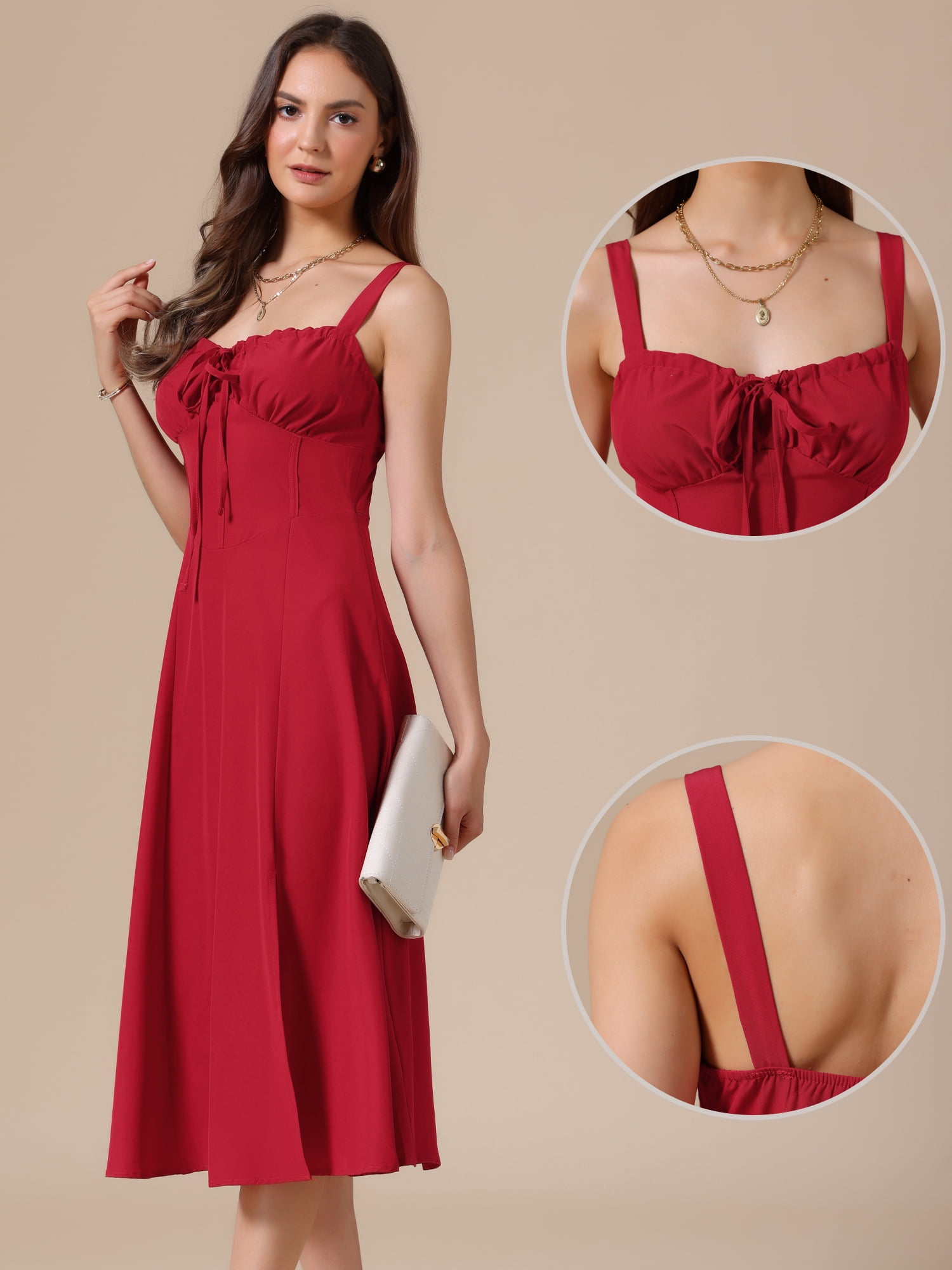 DARING DIVA Women's Spaghetti Strap Sweetheart Neck Side Slit A Line Dresses XL Red