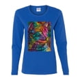 thumbnail image 3 of Colorful Cat Portrait | Cat Lover Owner | Dean Russo Art Animal Lover Womens Long Sleeve T-Shirt, Royal, L, 3 of 5
