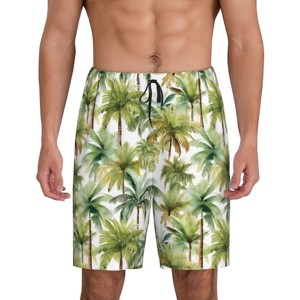 Fotbe Green Hawaii Palms Pantalones Cortos de Pijama para Hombre, Ropa de Dormir, Pantalones de Pijama Cortos para Hombre-Small