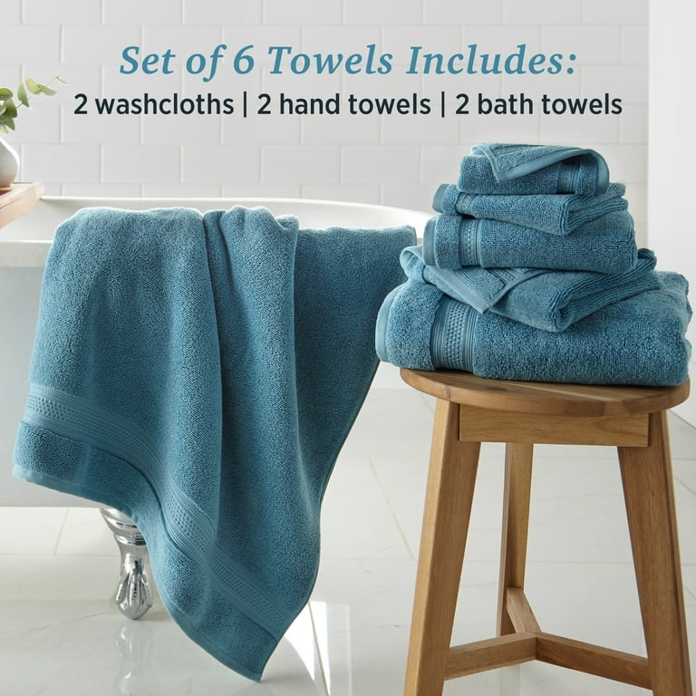 WelHome 100 HYGROCOTTON 6 Piece Solid Soft Towel Set Delphinium Blue 600 GSM 2 Large Bath Towels 30 x 56 2 Hand Towels 2 Washcloths Absorbent Plush Bathroom Towels Shop Black Friday Deals for 2024 Wal...