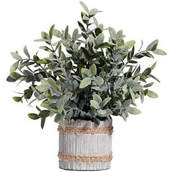 Namzi Small Potted Artificial Plants Plastic Fake Greenery Topiary Shrubs for Home Office Farmhouse Bathroom Tabletop Indoor Decor Green Rosemary