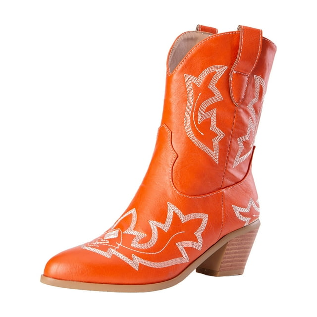 Leozcaa Women's Cowboy Boots Knee High Side Zipper Western Embroidered Pull On Tall Boot Fall Winter