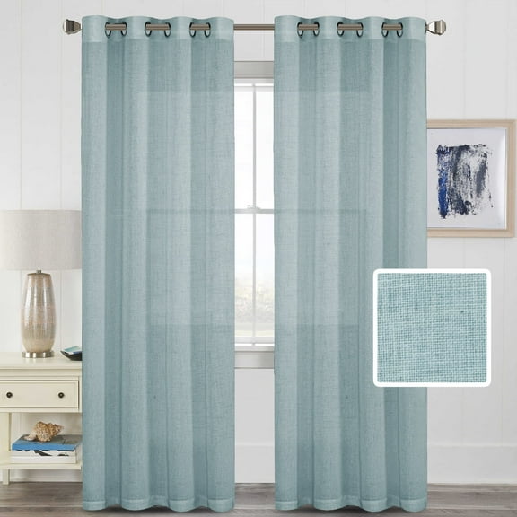 H.VERSAILTEX Airy Semi Privacy Sheer Curtains for Living Room Flax Texture, Cloud Blue, 2 Panels, 52" x 84"
