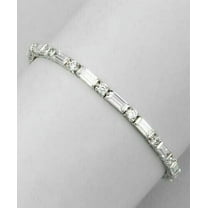 "6Ct Baguette & Round Cut Natural Moissanite Tennis Diamond Bracelet in 14K White Gold Plated",