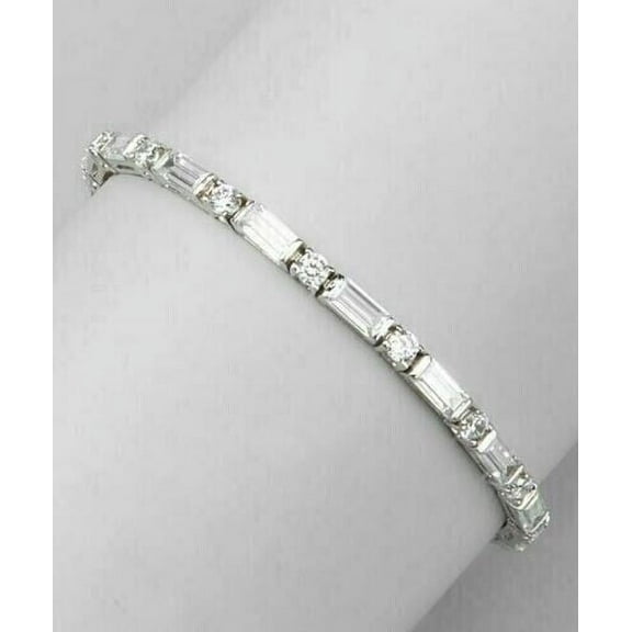 "6Ct Baguette & Round Cut Natural Moissanite Tennis Diamond Bracelet in 14K White Gold Plated",