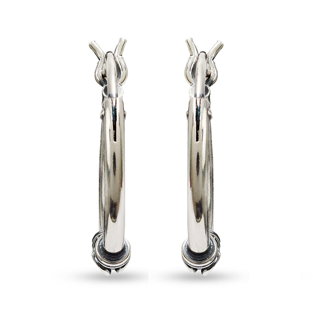 LeCalla 925 Sterling Silver Light-Weight Click Top Small Balinese Hoop Earrings Jewelry for Teen and Women 14MM