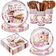 thumbnail image 1 of 168pcs Book Themed Party Decorations Book Paper Plates Napkins Cups Book Disposable Tableware Set for Kids Book Club Library Reading Party Supplies Serves 24, 1 of 7