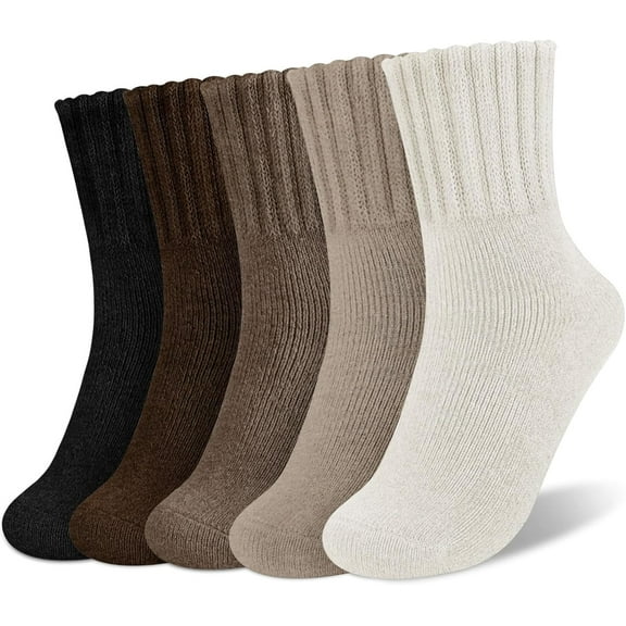 5 Pairs Women's Solid Mid-calf Socks for Fall and Winter, Knit Cotton Crew Socks with Cozy Comfort for Fall & Winter, Perfect with Leggings and Low-Cut Boots