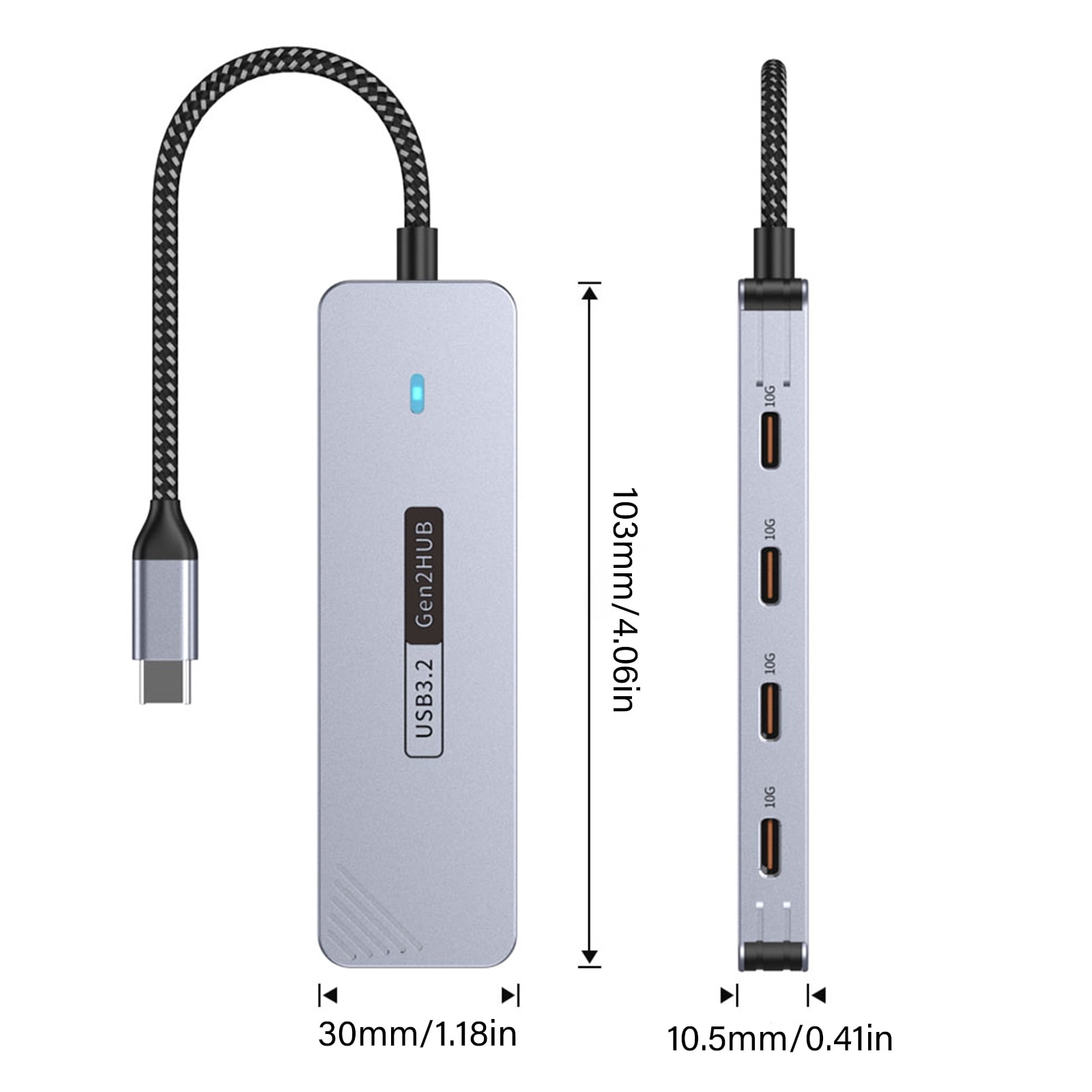 4 Port USB C Hubs 10Gbps Fast Speed Data Transfer Aluminum Alloy Splitter For Laptop Tablets External Drive