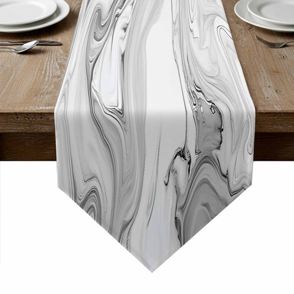 White Gray Marble Table Runner Linen Burlap Table Runner 72 Inches Long Modern Minimalist Abstract Texture Dresser Scarves for Kitchen Island Coffee Dining Room Party Holiday Decoration 13"x72"